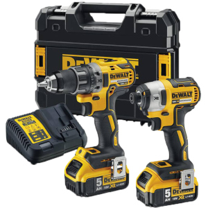 Набір з двох інструментів безщіткових DeWalt 18 В XR Li-lon, 5 Ач, 6.61 кг, валіза, 2 акумулятори та зарядний пристрій (DCK268P2T)