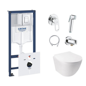 Комплект інсталяція Grohe Rapid SL 38827000 + унітаз з сидінням Qtap Jay QT07335176W + набір для гігієнічного душу зі змішувачем Grohe BauLoop 111042 (38827000QT07335176W111042) в Харькове