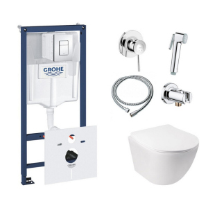 Комплект інсталяція Grohe Rapid SL 38827000 + унітаз з сидінням Qtap Jay QT07335176W + набір для гігієнічного душу зі змішувачем Grohe BauClassic 111048 (38827000QT07335176W110) рейтинг