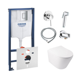 Комплект інсталяція Grohe Rapid SL 38772001 + унітаз з сидінням Qtap Swan QT16335178W + набір для гігієнічного душу зі змішувачем Grohe BauClassic 111048 (38772001QT16335178W110) в Харкові