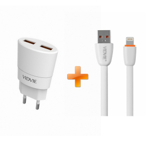 Мережевий зарядний пристрій Vidvie PLE208N 2USB 2.1A + Lightning cable White (6970280942083) рейтинг