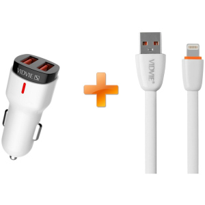 Автомобільний зарядний пристрій Vidvie CC06 2USB 2.4A + Lightning cable White ТОП в Харкові