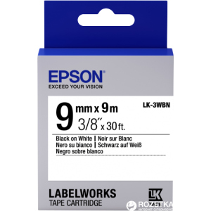 Картридж зі стрічкою Epson LabelWorks LK3WBN 9 мм/9 м Black/White (C53S653003) в Харкові