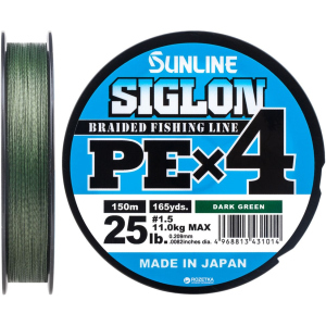 Шнур Sunline Siglon PE х4 150 м # 1.5/0.209 мм 11 кг Темно-зеленый (16580921) в Харькове