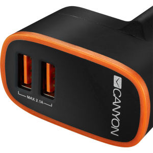 Сетевое зарядное устройство Canyon 2USB 2.1A Black-Orange (CNE-CHA02B)