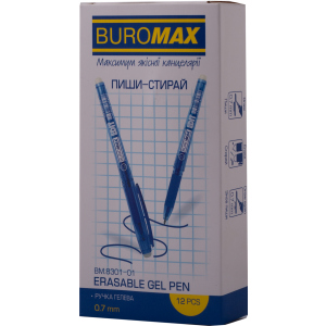 Набір гелевих ручок Buromax Erase Slim Пиши-прай 0.7 мм Синій корпус 12 шт (BM.8301-01) краща модель в Харкові