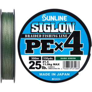 Шнур Sunline Siglon PE х4 300 м # 1.5/0.209 мм 11 кг Темно-зелений (16580948) в Харкові