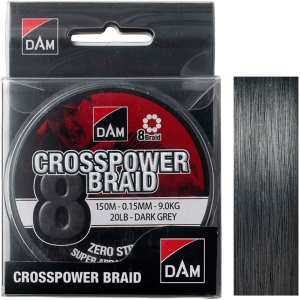 Шнур DAM Crosspower 8-Braid 150 м 0.15 мм 9.0 кг Темно-сірий (66588) ТОП в Харкові