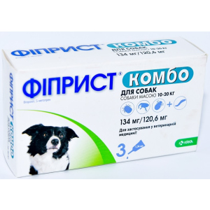 Краплі від бліх та кліщів KRKA Фіприст Комбо на холку 3 піпетки по 1,34 мл для собак масою тіла 10-20 кг (3838989645540) в Харкові