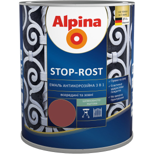 Емаль Alpina Stop-Rost 3 в 1 Ral 3011 Шовковисто-матова 0.75 л Червоно-коричнева (948103634) в Харкові