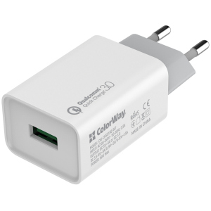 Сетевое зарядное устройство ColorWay 1 USB Quick Charge 3.0 (18W) White (CW-CHS013Q-WT) лучшая модель в Харькове