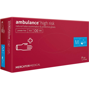 Рукавички Mercator Medical Ambulance High Risk нестерильні латексні неопудрені M 25 пар Сині (17201900) ТОП в Харкові