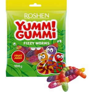 Упаковка цукерок Roshen желейних Yummi Gummi Worms 100 г х 22 шт (4823077622182) ТОП в Харкові