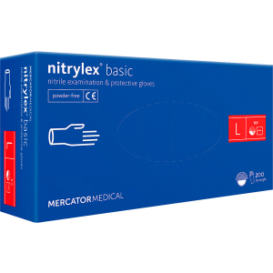 Рукавички нітрилові Mercator Medical Nitrylex Basic неопудрені розмір L 200 шт - 100 пар Сині (3.1003) ТОП в Харкові