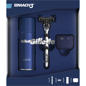 Подарунковий набір для чоловіків Gillette Бритва з 1 змінною касетою Mach 3 + Гель Fusion Ultra Sensitive 75 мл + Дорожній чохол (7702018508624) ТОП в Харкові