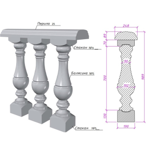Балюстрада из восточных бетонных балясин под мрамор. Комплект надежный