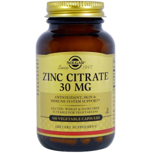 Цинк Solgar Цитрат, 30 мг, Zinc Citrate, 100 вегетарианских капсул (33984036703) лучшая модель в Харькове