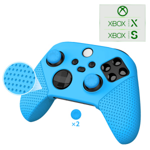 Силиконовый, защитный синий чехол-кейс DOBE для геймпада Microsoft Wireless Controller консоли Xbox Series S | X, две накладки на стики (thumb grips) лучшая модель в Харькове