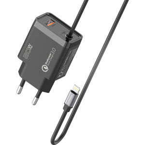 Мережевий зарядний пристрій Promate iCharge-PDQC3 20Вт PD Lightning connector+USB QC3.0 Black (icharge-pdqc3.black) в Харкові