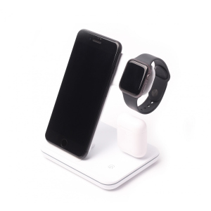 Бездротова зарядка док-станція Grand 3в1 для iPhone/Apple Watch/AirPods White біла