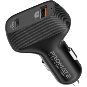 Автомобільний зарядний пристрій Promate DriveGear-33W PD USB-C + QC 3.0 USB-A Black (drivegear-33w.black) краща модель в Харкові