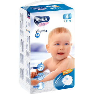 Підгузки одноразові для дітей AURA baby 4 7-14 кг 44 шт (4752171003309) краща модель в Харкові