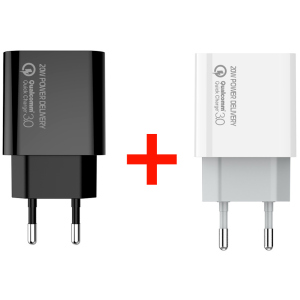 Комплект мережевих зарядних пристроїв СolorWay Power Delivery USB Type-C (20W) V2 Black + White (CW-CHS026PD-BK/CHS026PD-WT)