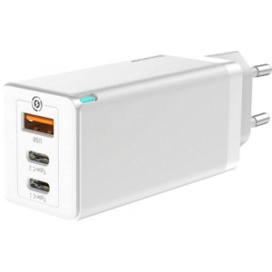 Зарядное устройство Baseus GaN Quick Travel Charger 65W (2 Type-C + 1 USB) White (CCGAN-B02)