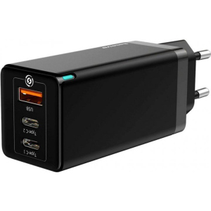 Зарядное устройство Baseus GaN Quick Travel Charger 65W (2 Type-C + 1 USB) Black (CCGAN-B01) ТОП в Харькове