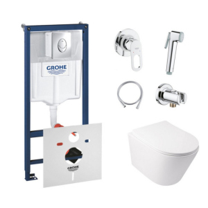 Комплект инсталляция Grohe Rapid SL 38721001 + унитаз с сиденьем Qtap Swan QT16335178W + набор для гигиенического душа со смесителем Grohe BauLoop 111042 в Харькове