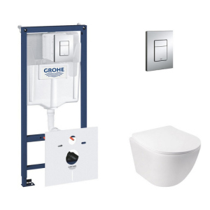 Набір інсталяція 5 в 1 Grohe Rapid SL 38827000 + унітаз із сидінням Qtap Jay QT07335176W