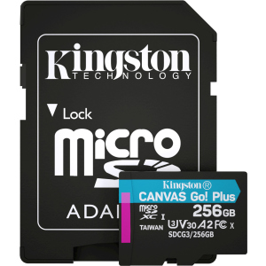 Kingston MicroSDXC 256 ГБ Canvas Go! Plus Class 10 UHS-I U3 V30 A2 + SD-адаптер (SDCG3/256GB) в Харкові