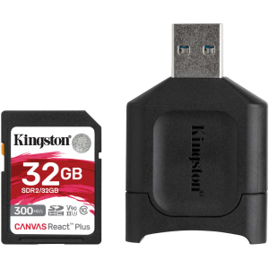 Kingston SDHC 32GB Canvas React Plus Class 10 UHS-II U3 ​​V90 + USB-кардридер (MLPR2/32GB) ТОП в Харкові