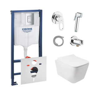 Комплект инсталляция Grohe Rapid SL 38772001 + унитаз с сиденьем Qtap Crow QT05335170W + набор для гигиенического душа со смесителем Grohe BauLoop 111042 лучшая модель в Харькове