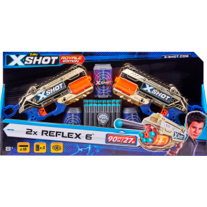 Набір скорострільних бластерів Zuru X-Shot Excel Reflex 6 Double 16 патронів + 3 банки Golden (36480Z) (193052031310) в Харкові