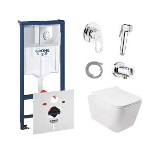 Комплект инсталляция Grohe Rapid SL 38721001 + унитаз с сиденьем Qtap Crow QT05335170W + набор для гигиенического душа со смесителем Grohe BauLoop 111042 ТОП в Харькове