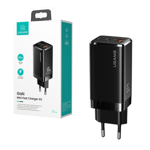 Зарядное устройство Usams GaN Quick Charger 65W (2 Type-С+USB) для MacBook/iPad/iPhone/Android black в Харькове