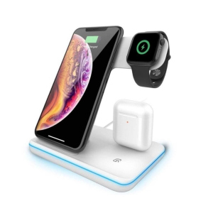 Беспроводное зарядное устройство Wireless Charger 3в1 для iPhone, Apple Watch, AirPods белое