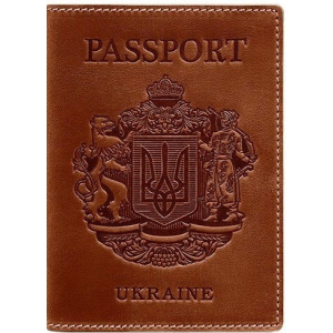 Новий Обкладинка для паспорта шкіряна з українським гербом BlankNote BN-OP-UA-k Коричнева краща модель в Харкові