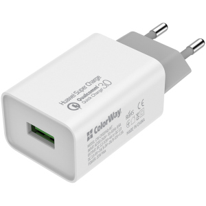 хорошая модель Сетевое зарядное устройство ColorWay 1 USB Huawei Super Charge/Quick Charge 3.0, 4A (20W) White (CW-CHS014Q-WT)