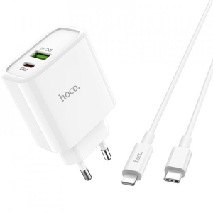 СЗУ 1USB Hoco C80A +Type-C QC3.0 White + Cable Type-C to iPhone X (3.1A) рейтинг