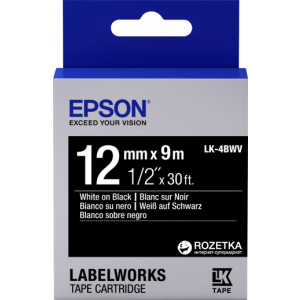 Картридж зі стрічкою Epson LabelWorks LK4BWV 12 мм 9 м Black/White (C53S654009) надійний