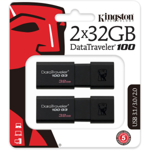 Kingston DataTraveler 100 G3 2x32GB USB 3.0 (DT100G3/32GB-2P) лучшая модель в Харькове