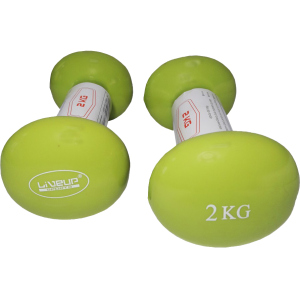 хорошая модель Гантели LiveUp Vinyl Dumbbell EGG HEAD 2 кг пара Зеленые (LS2001-2)