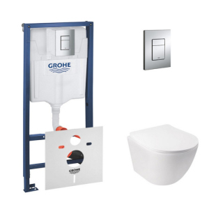 Набір інсталяція 4 в 1 Grohe Rapid SL 38772001 + унітаз з сидінням Qtap Jay QT07335176W