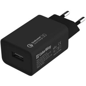 Зарядний пристрій ColorWay 1 USB Quick Charge 3.0 (18W) Black (CW-CHS013Q-BK) в Харкові