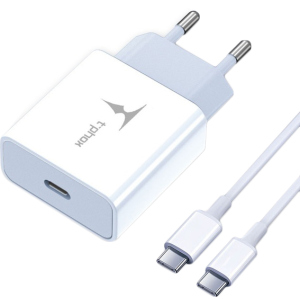 Мережевий зарядний пристрій T-phox PD 18W Charger+Type-C-C 60W cable 1 м White (T-P01(W)+Type-C) краща модель в Харкові